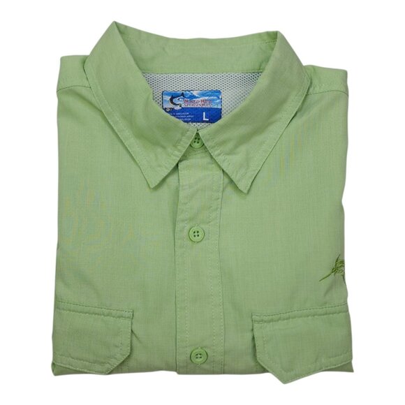 World Wide Sportsman Short Sleeve Fishing Shirt Mens L Bright Green Mesh Lined - Picture 9 of 9